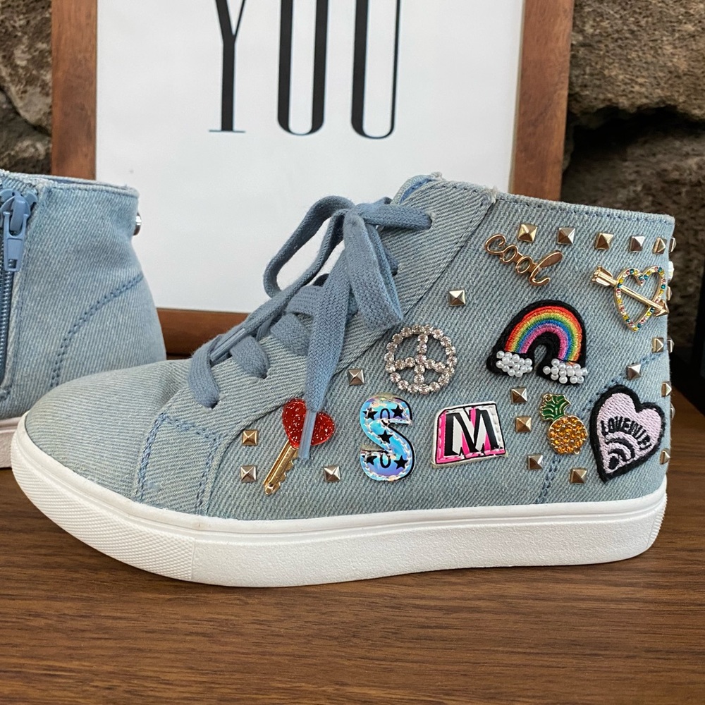 Steve Madden denim high top sneaker.